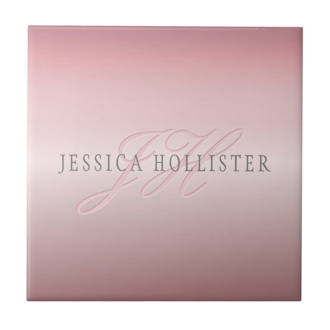 Namn & Monogram | Mjuk FALSK Rosa Guld Rodnad Kakelplatta (Framsidan)