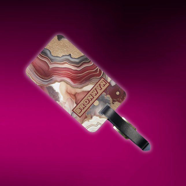 Namn Monogram Modern Guld & Maroon Geode | Bagagebricka (Skapare uppladdad)