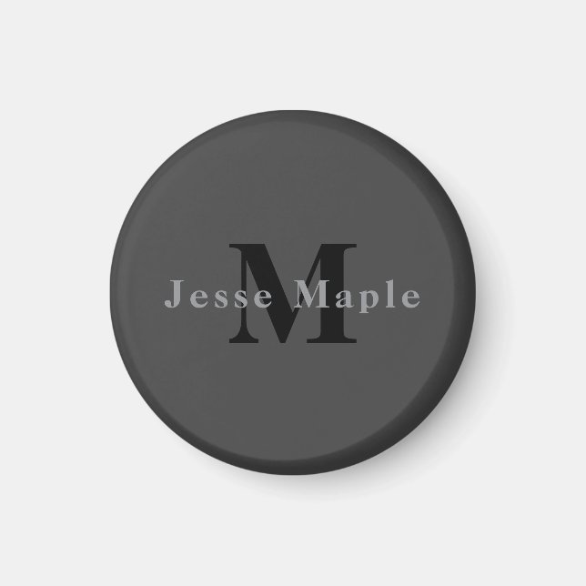 Namn & Monogram | Mörkgrå Magnet (Framsidan)