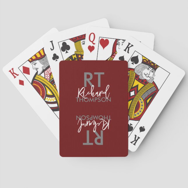 Namn Monogram om mörk-röda uppspelningskort Casinokort (Baksidan)