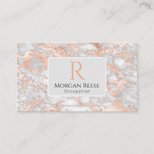 Namn & Monogram, QR-kod, Grått & Ro Guld Marble Visitkort