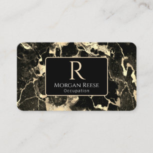 Namn/Monogram, QR-kod, Svart/Guld-marmor Vs2 Visitkort