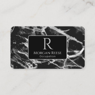 Namn & Monogram, QR-kod, svart och Grått Marble Visitkort