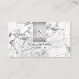 Namn & Monogram, QR-kod, vit och Grått Marble Visitkort