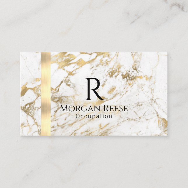 Namn & Monogram, QR-kod, Vit och Guld Vs 4 Visitkort (Framsida)