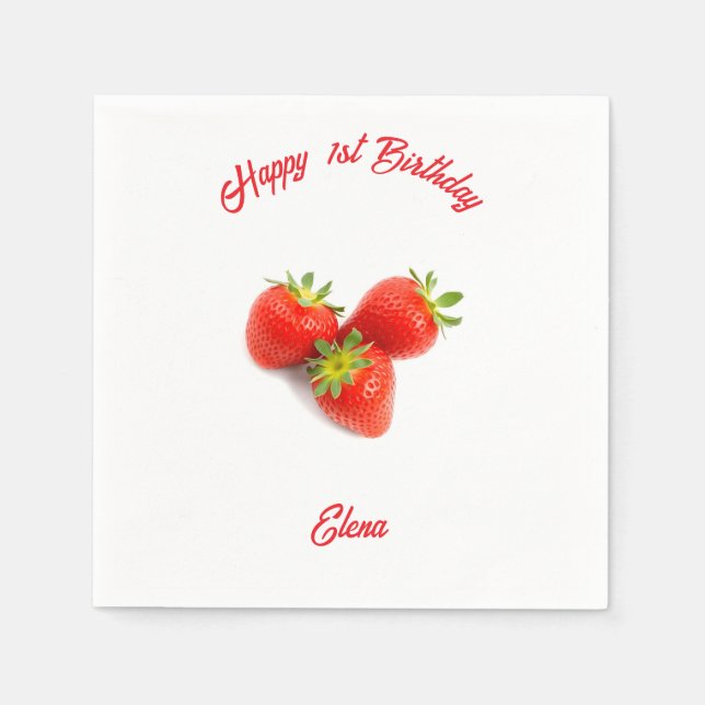 Namn Monogram Red Fresh Natural Strawbär Pappersservett (Framsidan)