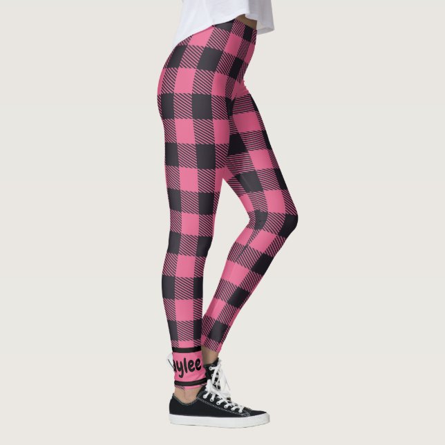 Namn Monogram Rosa & Black Buffalo Play | Leggings (Höger)