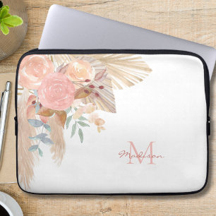 Namn Monogram Rosa Blommigt Laptop Fodral