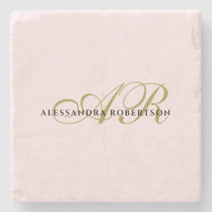 Namn Monogram  rosa guld svart elegant Stenunderlägg