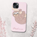 Namn Monogram Rosa Sloth<br><div class="desc">Det här söta telefonfodralet dekoreras med en  rosa glitter hängning från gren. Enkelt anpassade. Använda Verktyg i Design om du vill ändra texten storlekt,  stil eller färg. När vi skapar vår teckning hittar du inte den här bilden från andra designers. Ursprunglig vattenfärg © Michele Davies.</div>