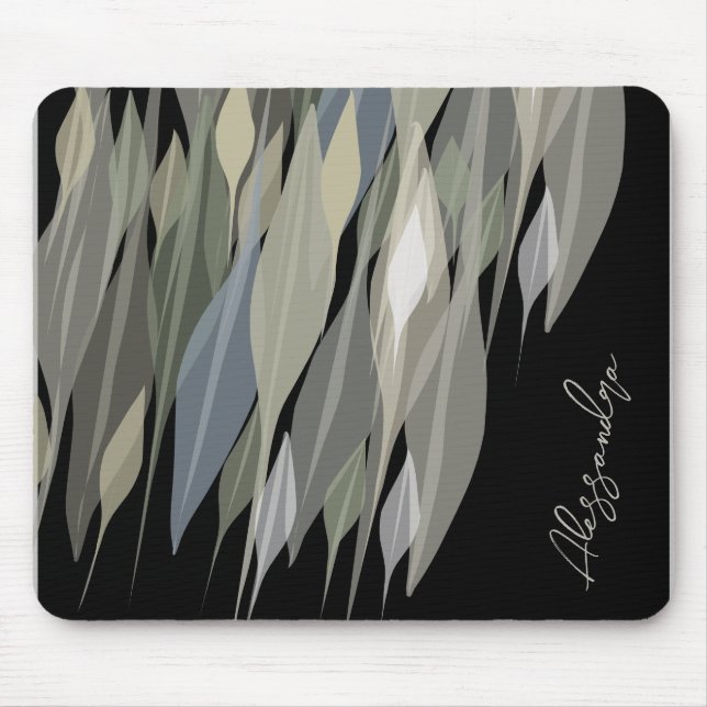 Namn Monogram sage grönt beige grått black löv Musmatta (Framsidan)