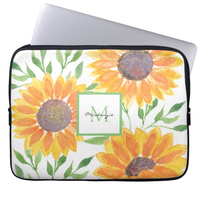 Namn Monogram Solblommor Laptop Fodral (Framsidan)