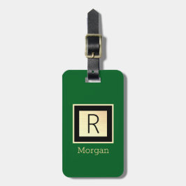 Namn & Monogram, Svart & Guld Låda, Skogsgrön Bagagebricka