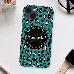 Namn Monogram Teal Black White Leopard Mönster