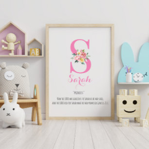 Namn: Monogram vattenfärgsblomma Poster