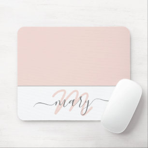 Namn Monogram Vit ros Rosa White Abstrakt Musmatta