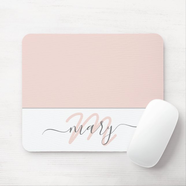 Namn Monogram Vit ros Rosa White Abstrakt Musmatta (Med mus)