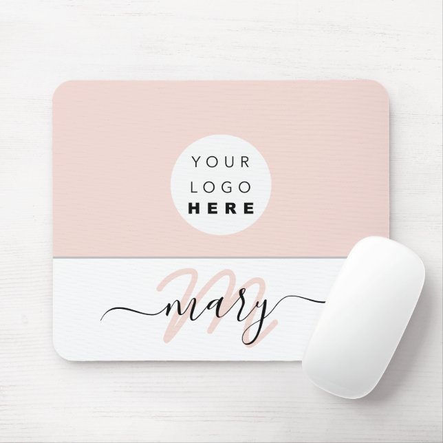 Namn Monogram Vit ros Rosa White Anpassningsbar Lo Musmatta (Med mus)