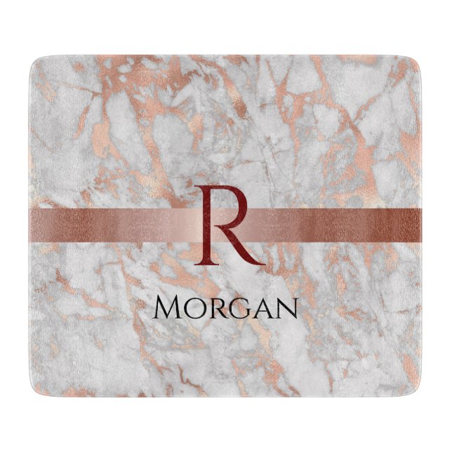 Namn & Monogram, Vit & Roséguld Marmor (Framsidan)