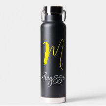 Namn & Monogram WaterBottle | Anpassad svart