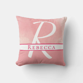 Namn Monogram Watercolor Rosa Kudde