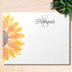 Namn Monogram Watercolor Solros Anteckningsblock