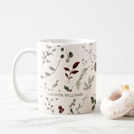 Namn Monogram Winter Wildblomma Mönster Kaffemugg