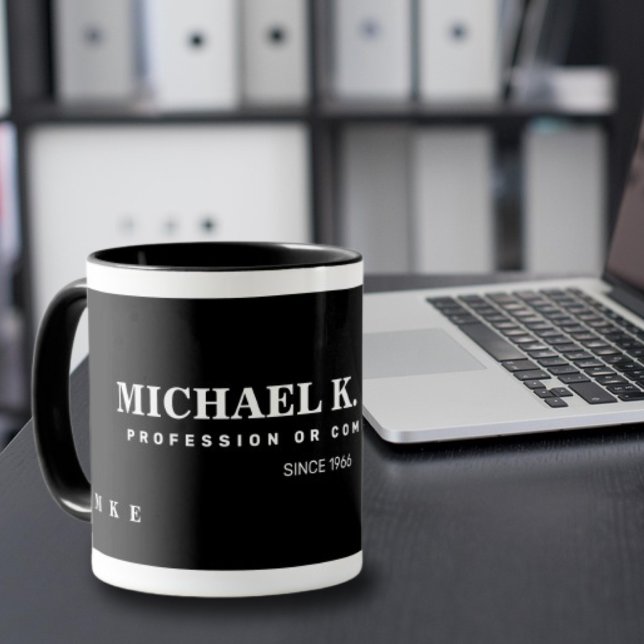 Namn Monogrammed modern svart svart Mugg (Skapare uppladdad)