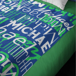 Namn Mönster Blue Grönt Stamped Allover Fleecefilt