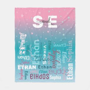Namn Mönster Typografi Rosa Blue Pojke Girl Fleecefilt