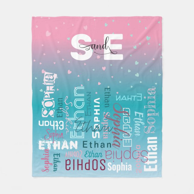 Namn Mönster Typografi Rosa Blue Pojke Girl Fleecefilt (Framsidan)