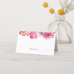 Namn-monteringskort för Bright Rosa Orange Blommig Placeringskort