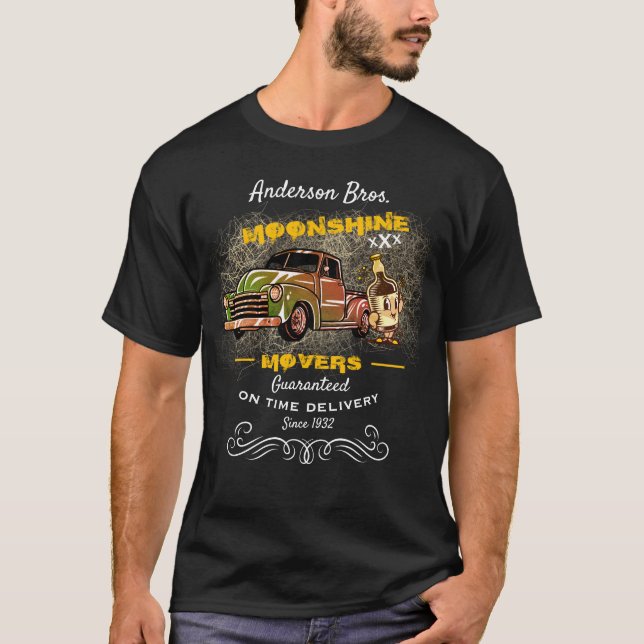 Namn Moonshine Movers Chevy Pickupa Flaska T Shirt (Framsida)