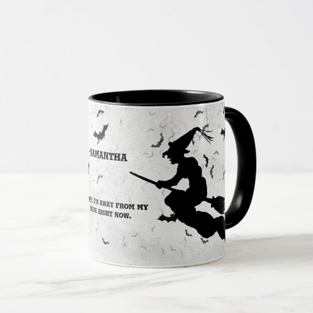 Namn & MSG.  Halloween Witch - svartvitt Mugg (Framsida höger)