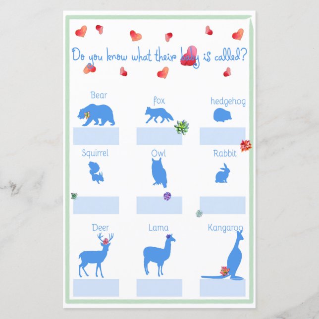 Namn My Baby Succulary Baby Shower Game (Framsida)