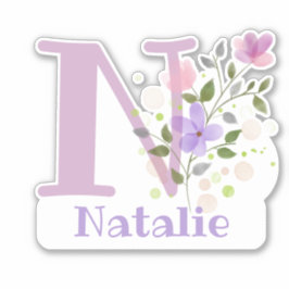 Namn Natalie plus Initial med Blommigt Design Klistermärken