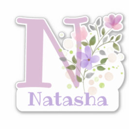Namn Natasha & Initial med Blommigt Design Klistermärken