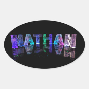 Namn Nathan i 3D Ljus (fotografi) Ovalt Klistermärke