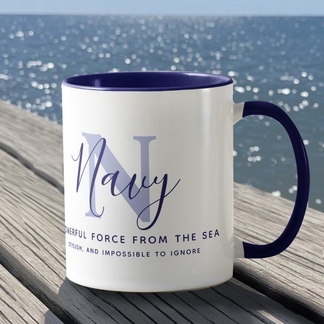 Namn Navy betydelse och monogram blå text Mugg (Skapare uppladdad)