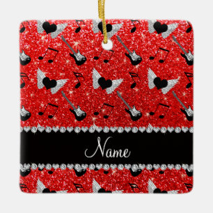 Namn neon red glitter guitars hjärta vingar musik julgransprydnad keramik