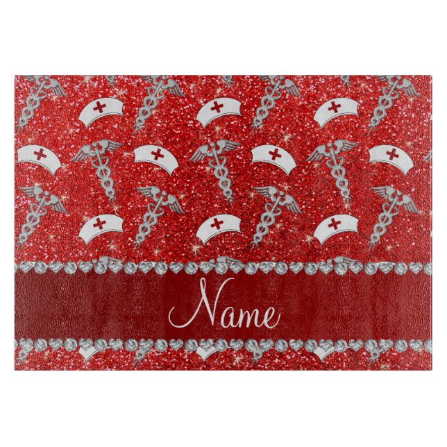 Namn neon Red glitter sjuksköterska med silver cad (Framsidan)