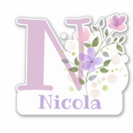 Namn Nicola & Initial med blommotiv Klistermärken