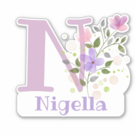 Namn Nigella & Initial med Blommigt Design Klistermärken