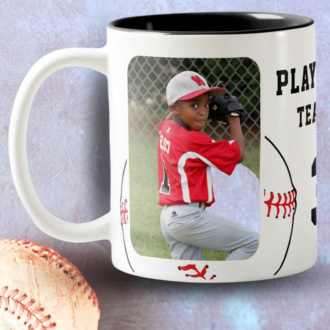 Namn Number Team 2 Foton för Baseball Player Två-Tonad Mugg (Skapare uppladdad)