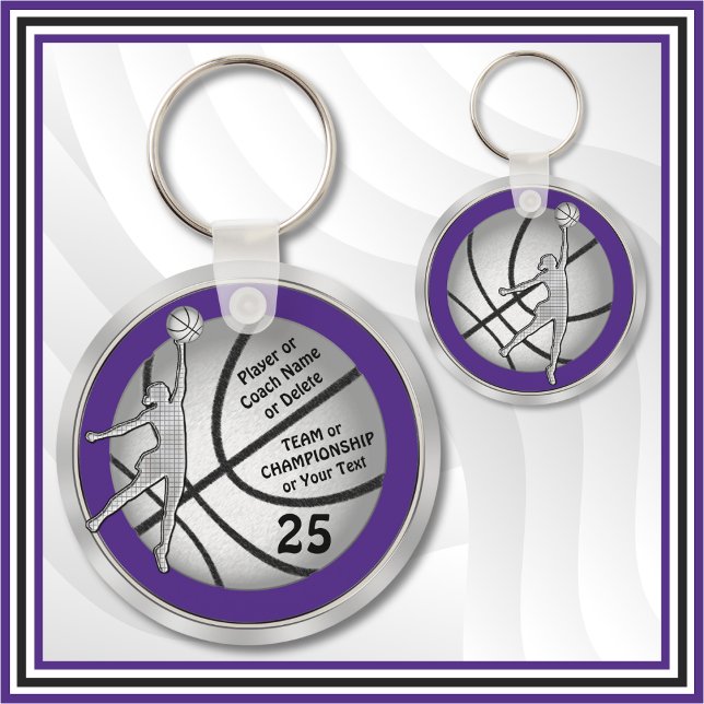 Namn, nummer, spelare, team, basketbollens nyckelk nyckelring (Cheap, Basketball team gifts for girls. Personalised basketball keychains for her. Purple and Silver)