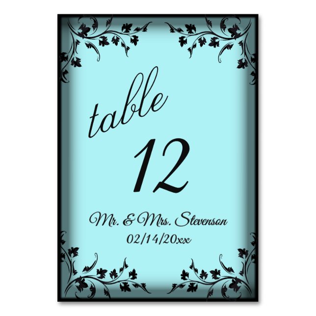Namn och datum för Aqua Bride Groom Bordsnummer (Framsidan)
