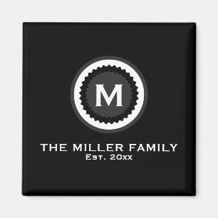 Namn och datum för monogramfamiljen Svart Magnet