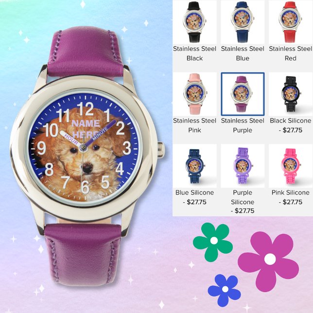 NAMN och DITT PHOTO Cute Puppy Watches for Girls Armbandsur (Watch for 6 years old girl or boy. Little girl watches. Personalised childrens watches, many styles.)