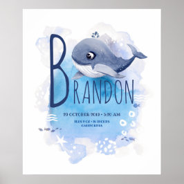 Namn och fågelstatistik i lilla valblåa oceanen Ba Poster
