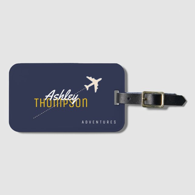 namn och flygplan för din resa i äventyr snyggt bagagebricka (Framsida horisontal)